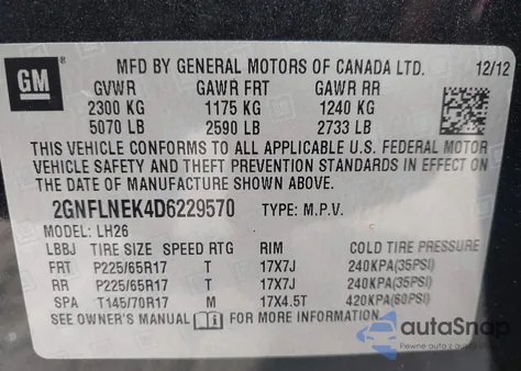 2013 Chevrolet Equinox 2Lt из США, поврежденный, VIN 2GNFLNEK4D6229570